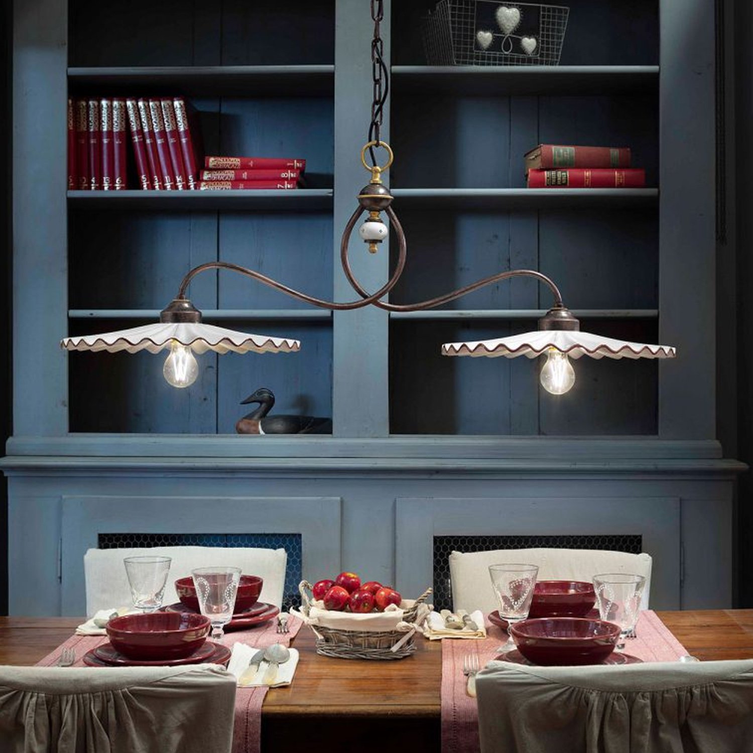 Lampadario Classico L'Aquila Metallo E Ceramica Nero Sfumato Rame 2 Luci E27 C165-NR-MA