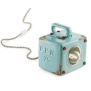 Lumetto Vintage Industrial Cubica Ferro Ceramica Azzurro 1 Luce E27