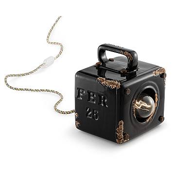 Lumetto Vintage Industrial Ferro E Ceramica Nero 1 Luce E27
