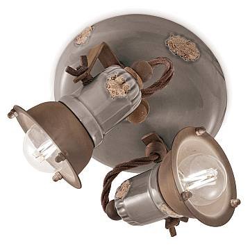 Plafoniera Vintage Loft Ferro E Ceramica Tortora 2 Luci E14