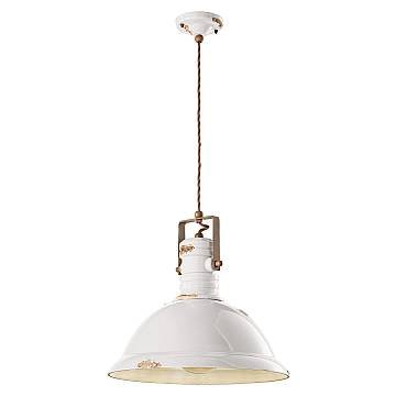 Lampadario Industrial Ferro E Ceramica Vintage Bianco 1 Luce E27 40Cm