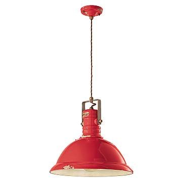 Lampadario Industrial Ferro E Ceramica Vintage Rosso 1 Luce E27 40Cm