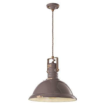 Lampadario Industrial Ferro E Ceramica Vintage Tortora 1 Luce E27 40Cm