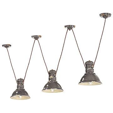 Lampadario Industrial Ferro E Ceramica Vintage Tortora 3 Luci E27