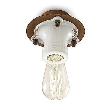 Plafoniera Industrial Pipes Ferro E Ceramica Vintage Bianco 1 Luce E27