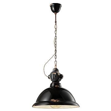 Lampadario Industrial Ferro E Ceramica Vintage Nero 1 Luce E27