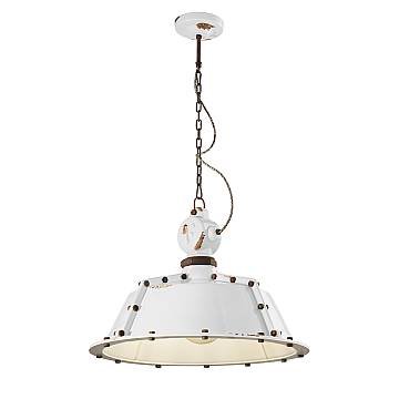 Lampadario Industrial Ferro E Ceramica Vintage Bianco 1 Luce E27 52Cm