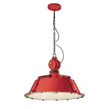 Lampadario Industrial Ferro E Ceramica Vintage Rosso 1 Luce E27 52Cm