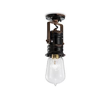 Plafoniera Industrial Minimal Urban Ferro E Ceramica Vintage Nero 1 Luce E27