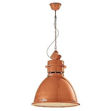 Lampadario Industrial Ferro E Ceramica Vintage Arancio 1 Luce E27 50Cm