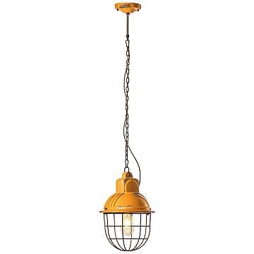 Lampadario Industrial Ferro E Ceramica Con Rete Vintage Giallo 1 Luce E27
