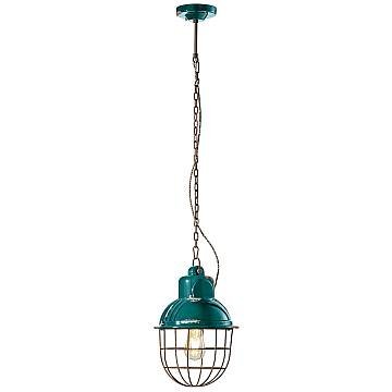 Lampadario Industrial Ferro E Ceramica Con Rete Vintage Verde 1 Luce E27 26Cm