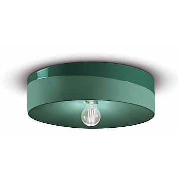 Plafoniera Grande Vintage Decò Pi Ceramica Verde Bottiglia 1 Luce E27