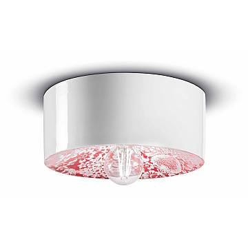 Plafoniera Media Vintage Decò Pi Ceramica Ming Rosso 1 Luce E27