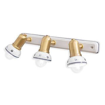 Applique Classica Savona Ceramica E Ottone Satinato Decorato Filo Blu 3 Luci E14