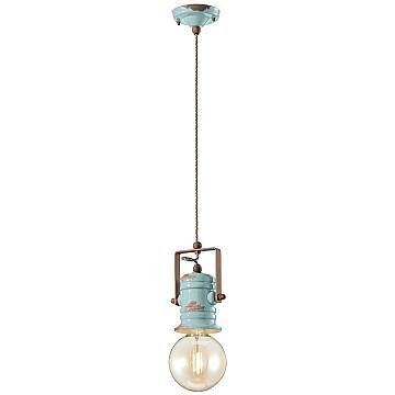 Lampadario Industrial Minimal Urban Ferro Ceramica Vintage Azzurro 1 Luce E27
