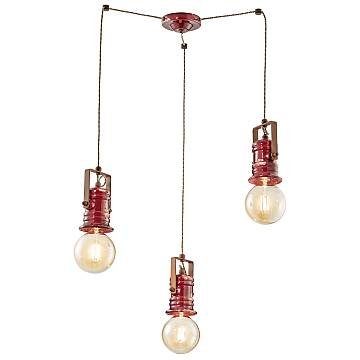 Lampadario Industrial Minimal Urban Ferro Ceramica Vintage Bordeaux 3 Luci E27