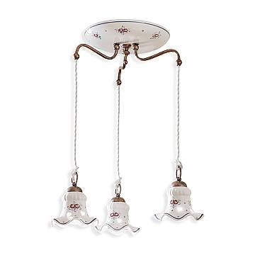 Lampadario Tondo Classico Chieti Metallo E Ceramica Nero Sfumato Rame 3 Luci E14