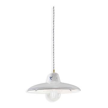 Lampadario Classico Como Ceramica Bianco Decorato Filo Blu 1 Luce E27
