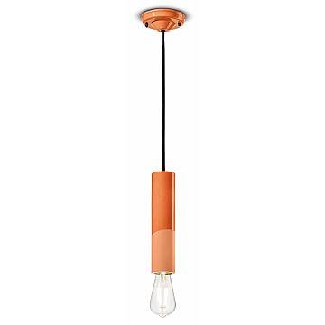 Sospensione Piccola Vintage Decò Pi Ceramica Arancio Pesca 1 Luce E27