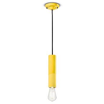 Sospensione Piccola Vintage Decò Pi Ceramica Giallo Limone 1 Luce E27