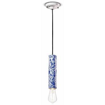 Sospensione Piccola Vintage Decò Pi Ceramica Ming Blu 1 Luce E27