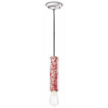 Sospensione Piccola Vintage Decò Pi Ceramica Ming Rosso 1 Luce E27