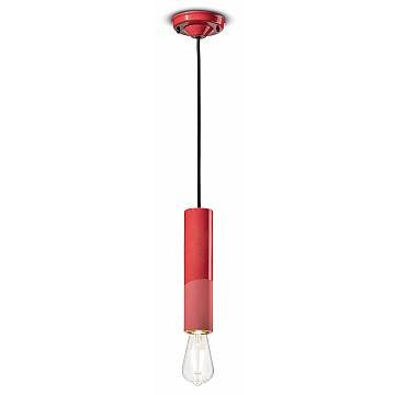 Sospensione Piccola Vintage Decò Pi Ceramica Rosso Corallo 1 Luce E27