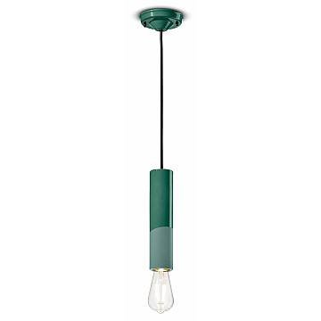 Sospensione Piccola Vintage Decò Pi Ceramica Verde Bottiglia 1 Luce E27