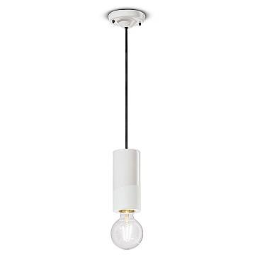 Sospensione Media Vintage Decò Pi Ceramica Bianco Grezzo 1 Luce E27