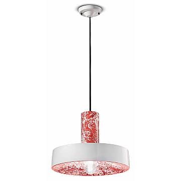 Sospensione Grande Vintage Decò Pi Ceramica Ming Rosso 1 Luce E27