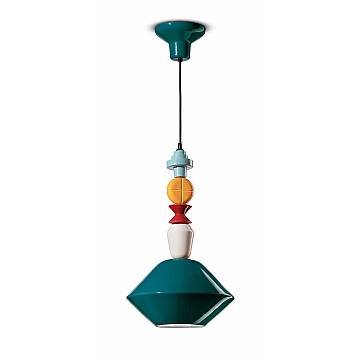 Sospensione Piccola Vintage Decò Lariat Ceramica Verde Petrolio 1 Luce E27 Sospensione Piccola Vintage Decò Lariat Ceramica Verde Petrolio 1 Luce E27