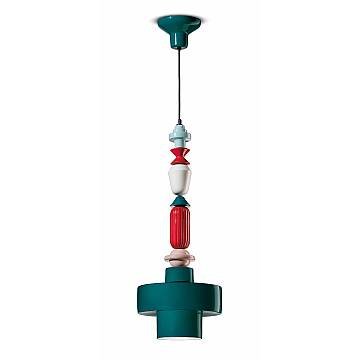 Sospensione Media Tonda Vintage Decò Lariat Ceramica Verde Petrolio 1 Luce E27 Sospensione Media Tonda Vintage Decò Lariat Ceramica Verde Petrolio 1 Luce E27