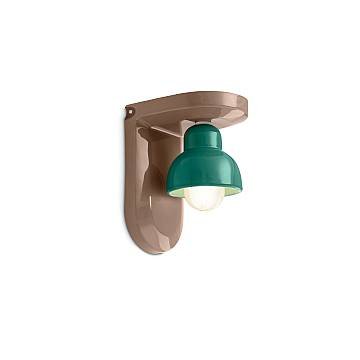 Applique Vintage Decò Berimbau Ceramica Marrone Moka E Turchese 1 Luce E27