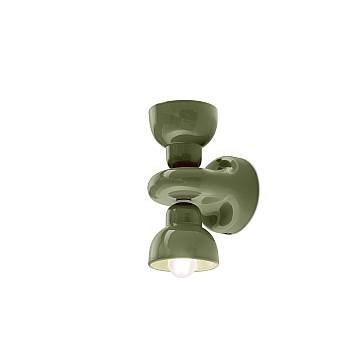Applique Vintage Decò Berimbau Ceramica Verde Salvia 2 Luci E14