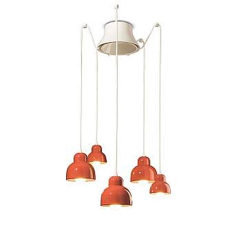 Lampadario Vintage Decò Berimbau Ceramica Arancio Pokè 3 Luci E27 Lampadario Vintage Decò Berimbau Ceramica Arancio Pokè 3 Luci E27