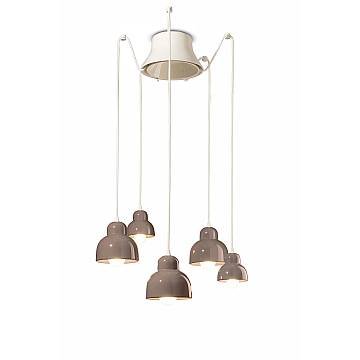 Lampadario Vintage Decò Berimbau Ceramica Marrone Moka 3 Luci E27