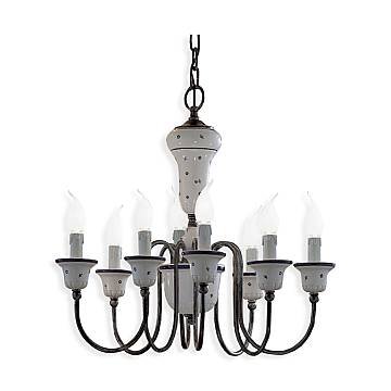 Lampadario Classico Sanremo Metallo E Ceramica Bianco Filo Blu 8 Luce E14