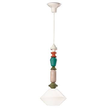 Sospensione Media Vintage Decò Lariat Ceramica Bianco Latte 1 Luce E27 Sospensione Media Vintage Decò Lariat Ceramica Bianco Latte 1 Luce E27