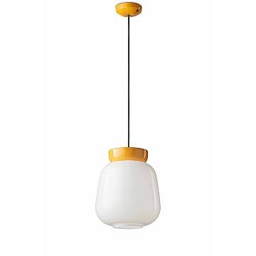Sospensione Vintage Piccola Decò Corcovado Ceramica-Vetro Bianco-Giallo E27