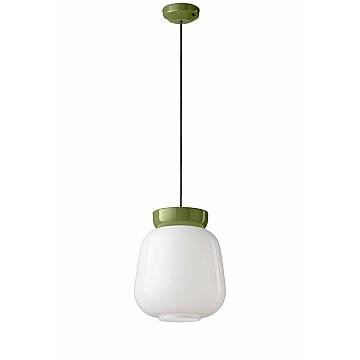 Sospensione Vintage Piccola Decò Corcovado Ceramica-Vetro Bianco-Verde E27