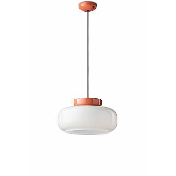 Sospensione Vintage Decò Maracana Vetro-Ceramica Bianco-Arancio 1 Luce E27