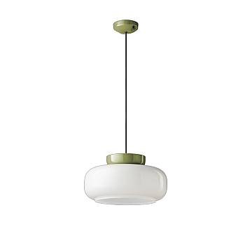 Sospensione Vintage Decò Maracana Vetro-Ceramica Bianco Verde Salvia 1 Luce E27