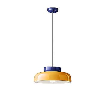 Sospensione Vintage Decò Maracana Ceramica-Vetro Blu Robot-Giallo 1 Luce E27
