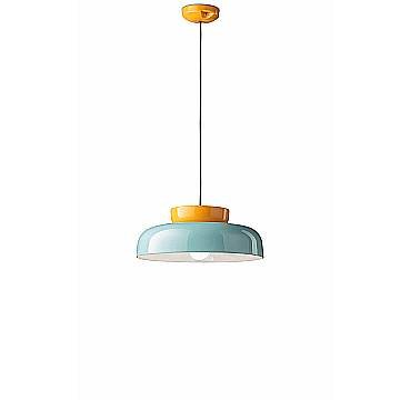 Sospensione Vintage Decò Maracana Ceramica-Vetro Tuchese-Giallo 1 Luce E27