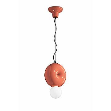 Sospensione Vintage Decò Bumbum 1 Elemento Ceramica Arancio Pokè 1 Luce E27