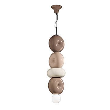 Sospensione Vintage Decò Bumbum 4 Elementi Ceramica Crema E Sabbia 1 Luce E27