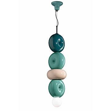 Sospensione Vintage Decò Bumbum 4 Elementi Ceramica Turchese Verde Grigio E27