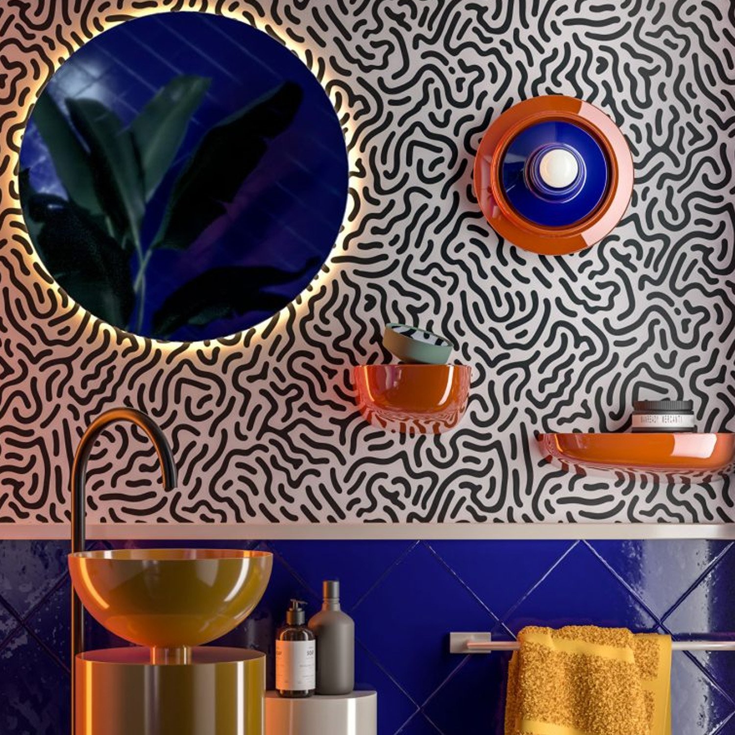 Applique Deco Voilà Ceramica Arancio Volpe Blu Robot 1 Luce E27 C2775-ABR
