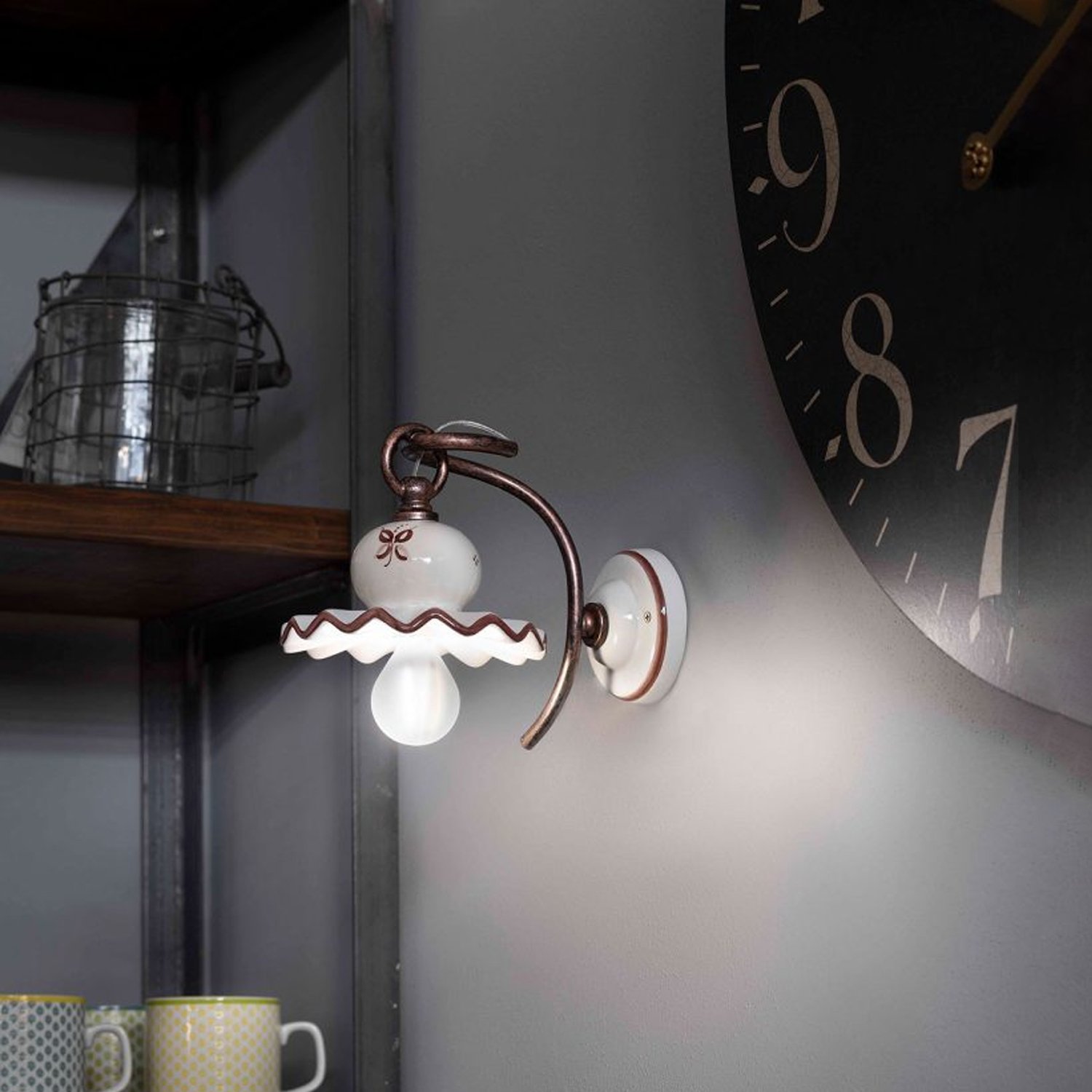 Applique Classica Roma Metallo E Ceramica Nero Sfumato Rame 1 Luce E14 C400-NR-33-DEC-SOM